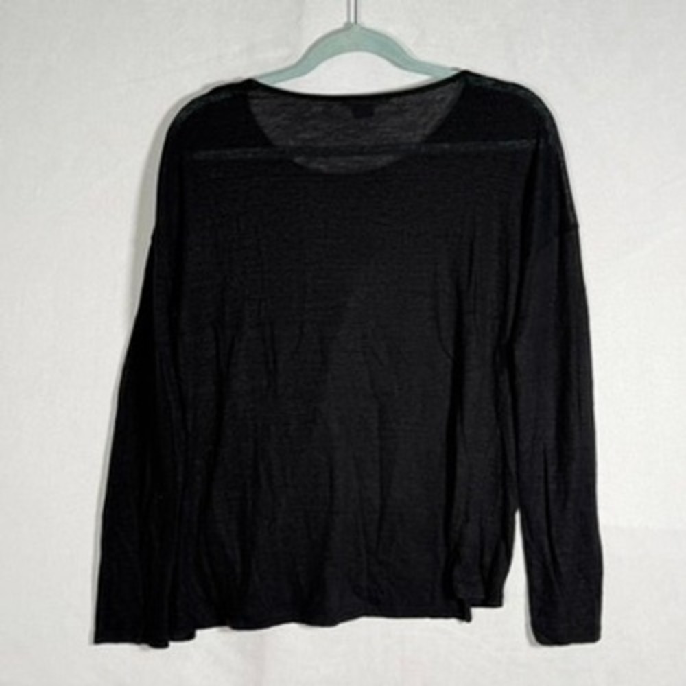 Vince Black 100% Tissue Linen Long Sleeve Top Crew Neck Medium y2k capsule fairy - Picture 2 of 9